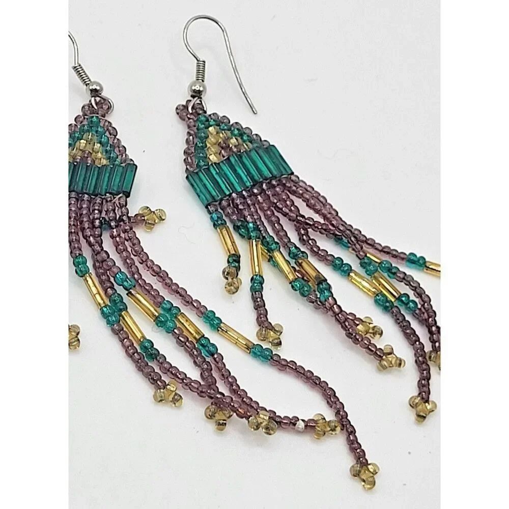 Vintage 90s Bohemian Fringe Beaded Necklace 4in